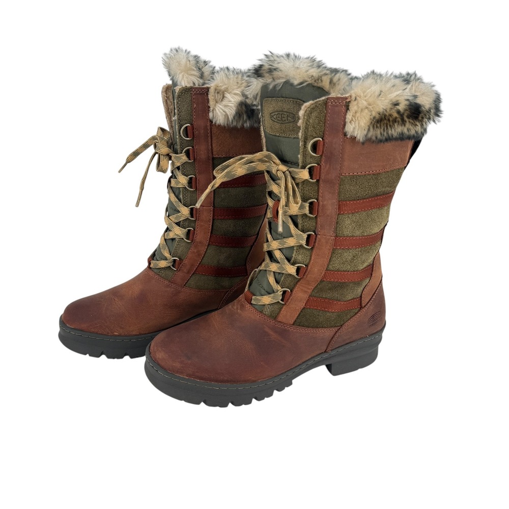KEEN Wapato Tall Winter Snow Boots Women 8 Waterproof Leather Faux Fur Insulated